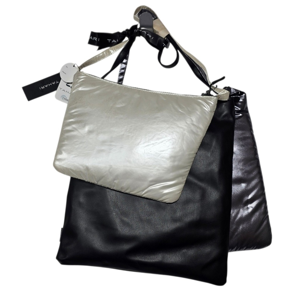 Tahari Downtown S/3 Crossbody Bags Women OS Black Silver Metallic Nylon